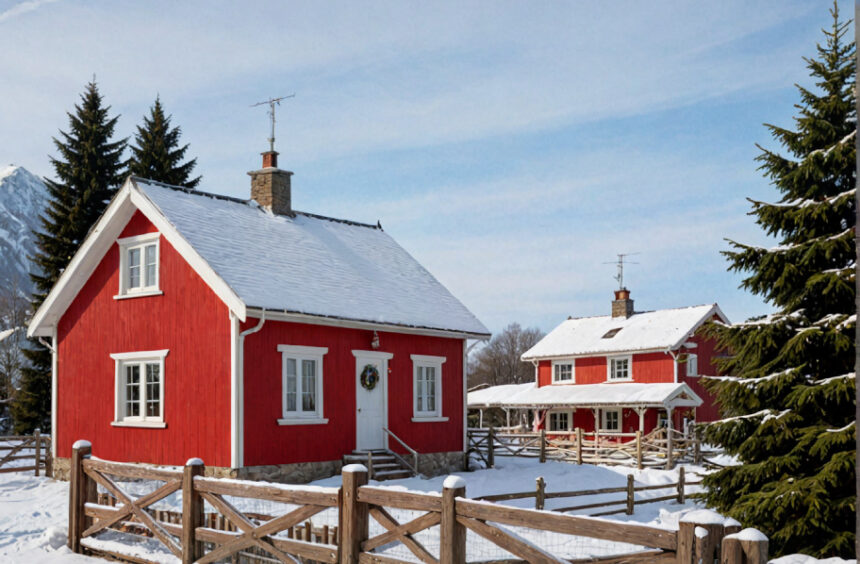 Rött hus med vita knutar